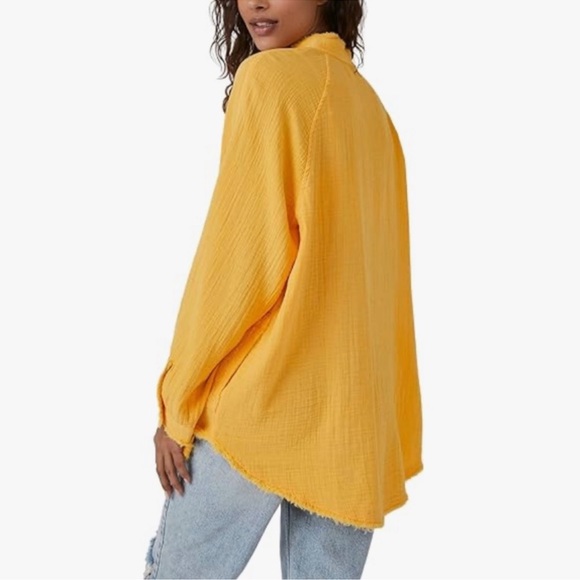 We The Free Mustard Button-Down Shirt S - Picture 2 of 6